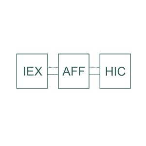 Three-step workflow diagram: IEX connected to AFF, which connects to HIC, with dotted lines indicating data flow or relationships between steps.